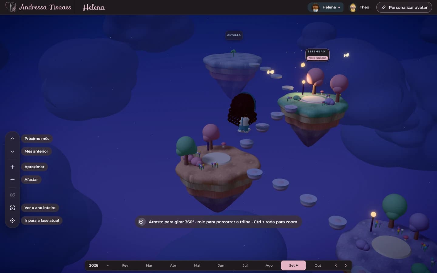 Three-dimensional therapeutic trail with layered floating islands and smooth rail camera navigation.